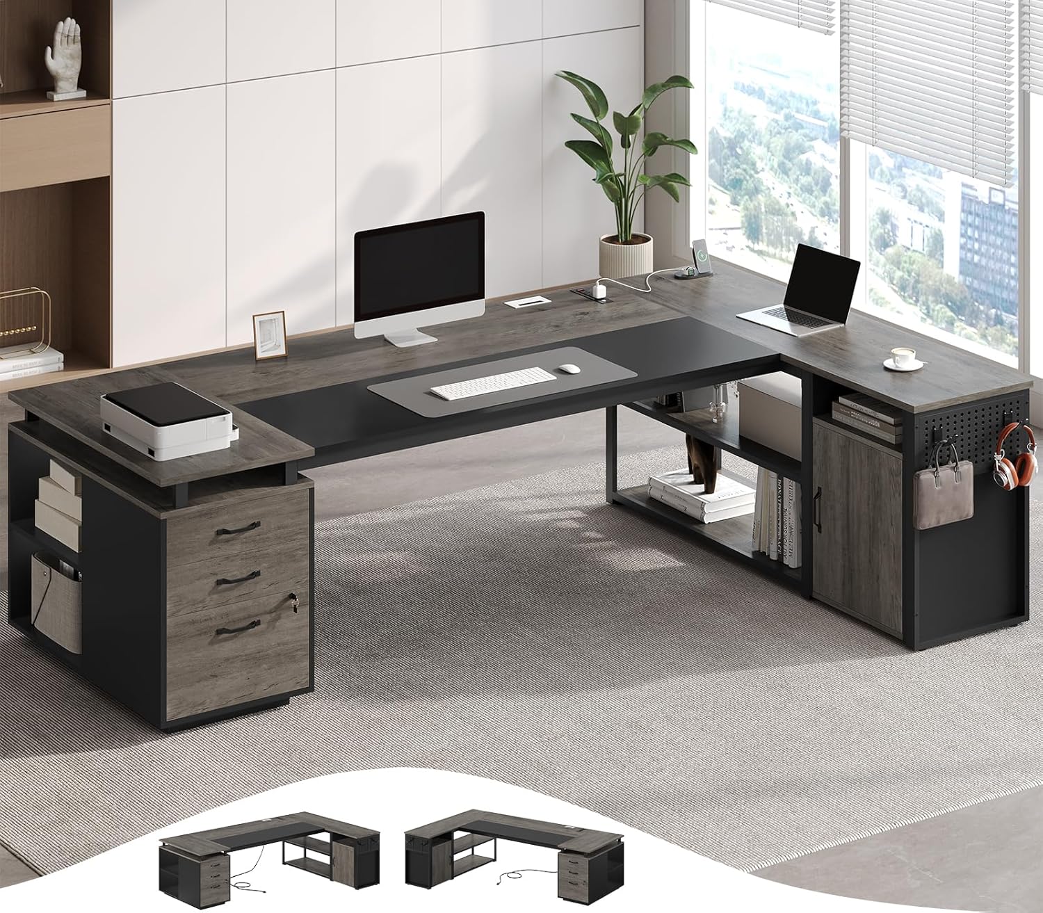 Office Furniture Filing Cabinets - Biurko dyrektorskie 78 cali z zamykaną