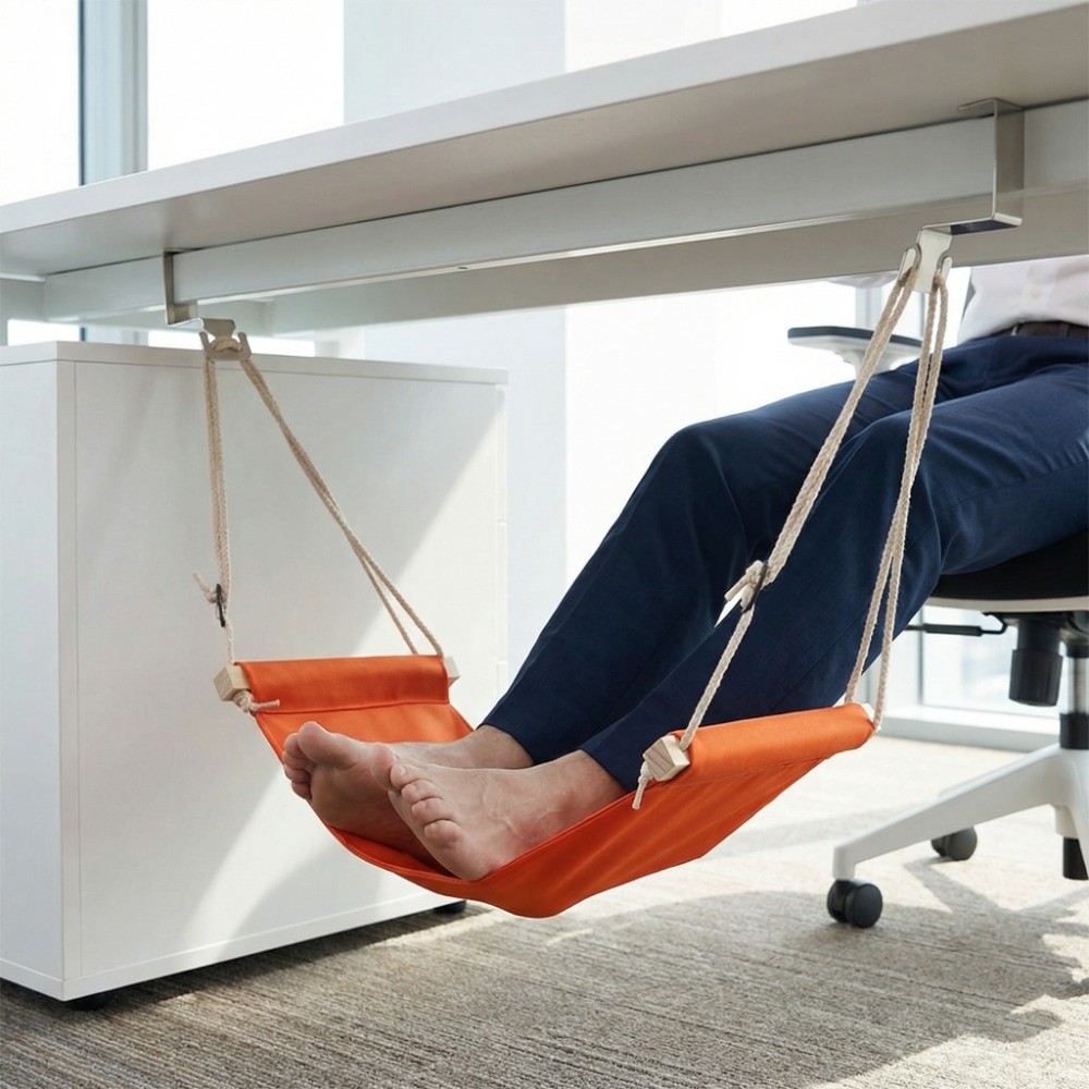 Under Desk Hammock - Ergonomiczny, regulowany hamak na stopy, przenośny,