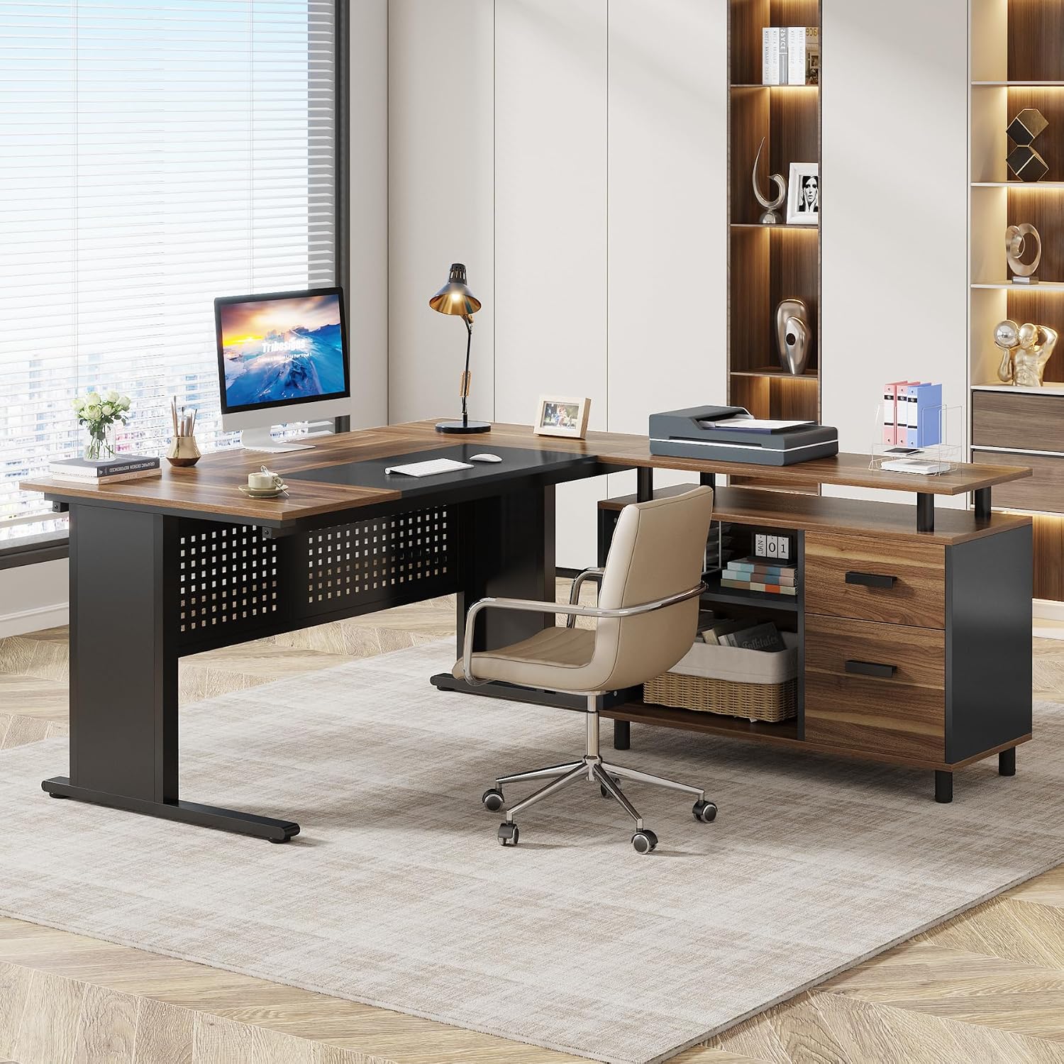 Biurko narożne w kształcie lit – Office Furniture Filing Cabinets recenzja i cena